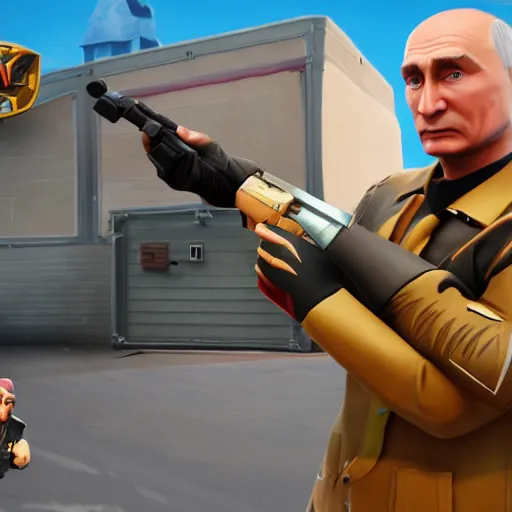 Image similar to vladimir putin as fortnite character, gameplay screenshot