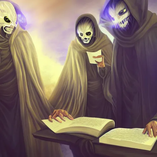 Prompt: soul reapers reading books, high definition, 16k resolution, concept art, digital art