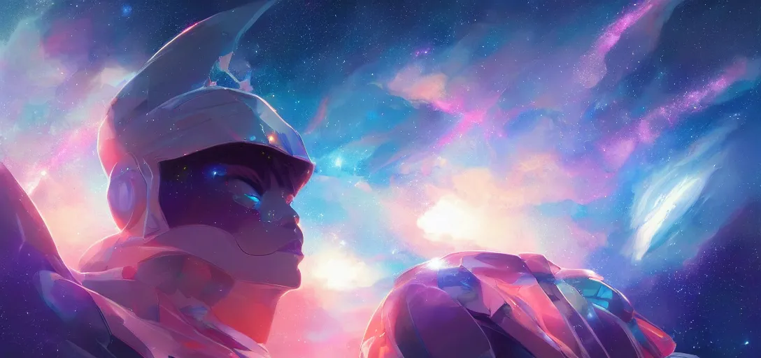 Prompt: a dramatic upward angle of a beautiful galaxy, view from a starship, digital art, incredibly beautiful render, art by artgerm and brian sum cinematic lighting, very coherent, hyper realism, high detail, 8 k jesper ejsing, by rhads, makoto shinkai and lois van baarle