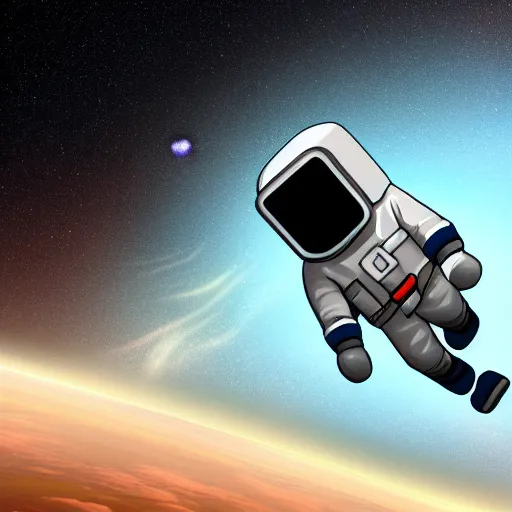 Prompt: a lonely man is flying in space, 4k, HD, concept art wallpaper, pixelart