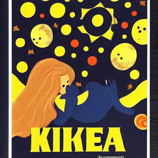 Prompt: ikea manual by osamu tezuka. a beautiful illustration of a woman with long flowing hair, wild animals, & a dark, starry night sky.