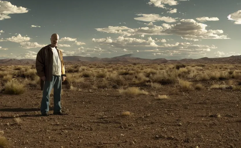 Image similar to walter white in'breaking bad'( 2 0 1 2 ), movie still frame, oscar nominated cinematography, volumetric lighting, 8 k resolution, beautiful composition