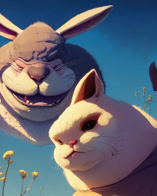 Image similar to highly detailed vfx portrait of a cute, happy big chungus, stephen bliss, unrealengine, greg rutkowski, loish, rhads, beeple, makoto shinkai and lois van baarle, ilya kuvshinov, rossdraws, tom bagshaw, global illumination, detailed and intricate environment