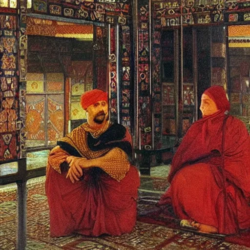 Image similar to brightly coloured patterns on its ceilings, osman hamdi bey,