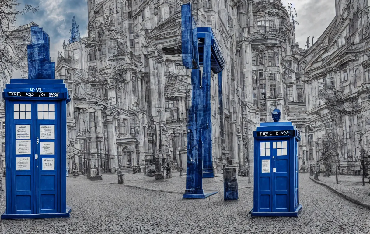 Image similar to the tardis on a street in berlin during 1 9 6 2, colour, highly detailed, photo, photorealistic, sharp focus, 4 k, hdr