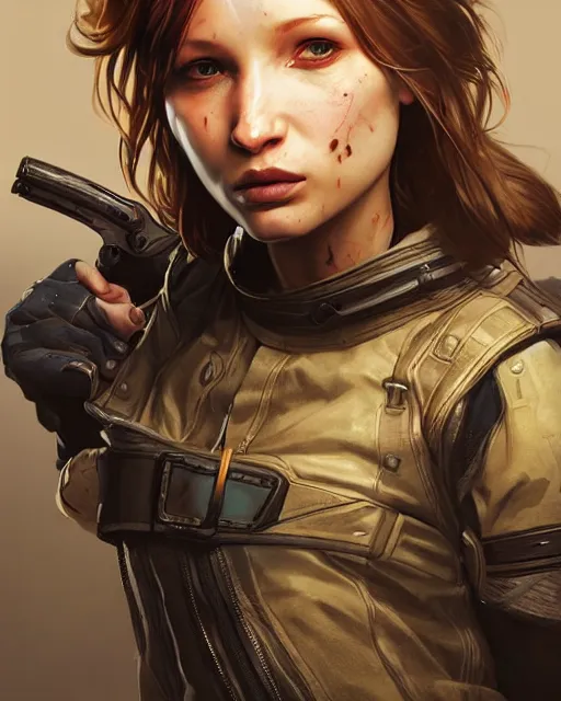 Prompt: Sucker Punch Emily Browning as an Apex Legends character digital illustration portrait design by, Mark Brooks and Brad Kunkle detailed, gorgeous lighting, wide angle action dynamic portrait