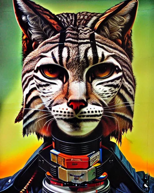 Image similar to a portrait of an anthropomorphic cyberpunk bobcat by sandra chevrier, by jon foster, detailed render, tape deck, epic composition, cybernetics, 4 k realistic, cryengine, realistic shaded lighting, sharp focus, masterpiece, by enki bilal