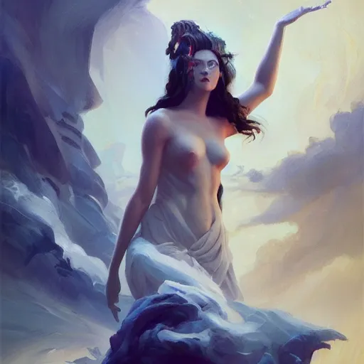 Image similar to goddess of storms, organic painting, matte painting, bold shapes, hard edges, aesthetic octane render, unreal engine, trending on artstation, by greg manchess, huang guangjian, gil elvgren, sachin teng, greg rutkowski, magali villeneuve, artgerm, jeremy lipkin, michael garmash and, rey