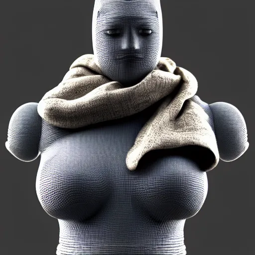 Image similar to robot wearing a large scarf around its neck. 3 d render, oktane, post - processing, 8 k, cinematic lighting