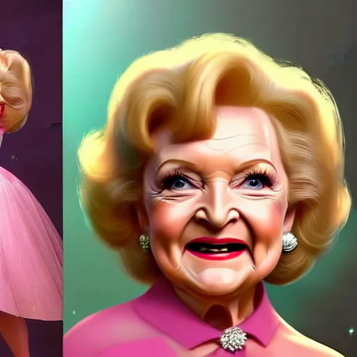 Image similar to betty white as a polished sweaty princess peach : : weta disney pixar movie still photo : : hi - fructose, sci fi, fantasy, decadent highly - detailed digital painting, golden ratio, octane render, artstation, smooth, sharp focus, artgerm, mucha, loish, wlop : :