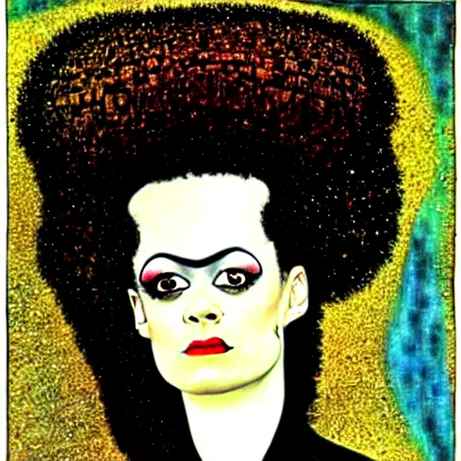 Image similar to bride of frankenstein influenced by gustav klimt.