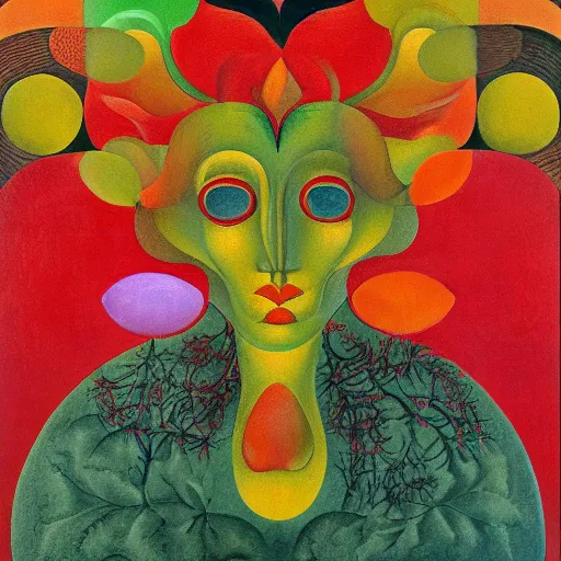 Image similar to floral face portrait by leonetto cappiello and wojciech siudmak and ernst fuchs, anni albers, oil on canvas