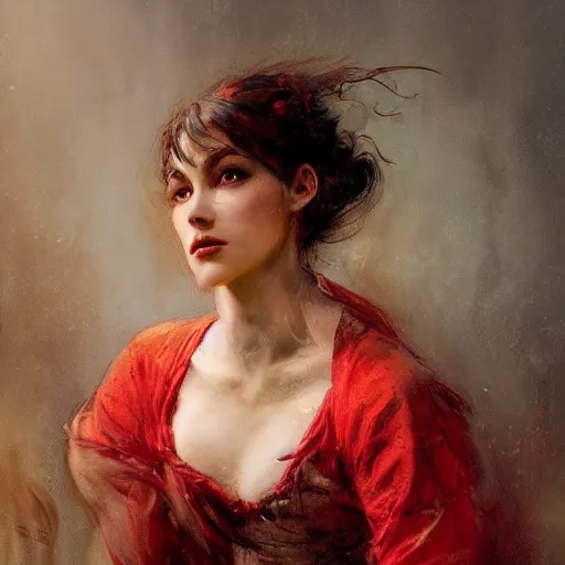 Image similar to Jean-Baptiste Monge and Solomon Joseph Solomon and Richard Schmid and Jeremy Lipking victorian genre painting portrait painting of a young beautiful woman marverl DC comic book character fantasy costume, red background