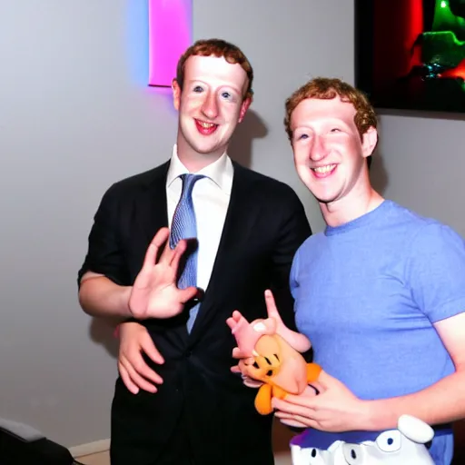 Image similar to Mark Zuckerberg happy to meet Mickey