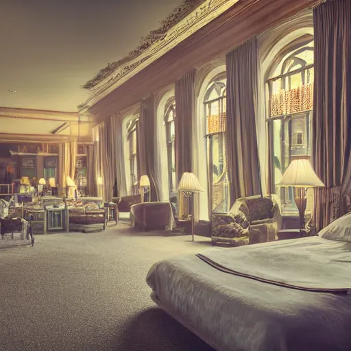 Prompt: luxury interior of a victorian hotel volumetric light morning cinematic photo,