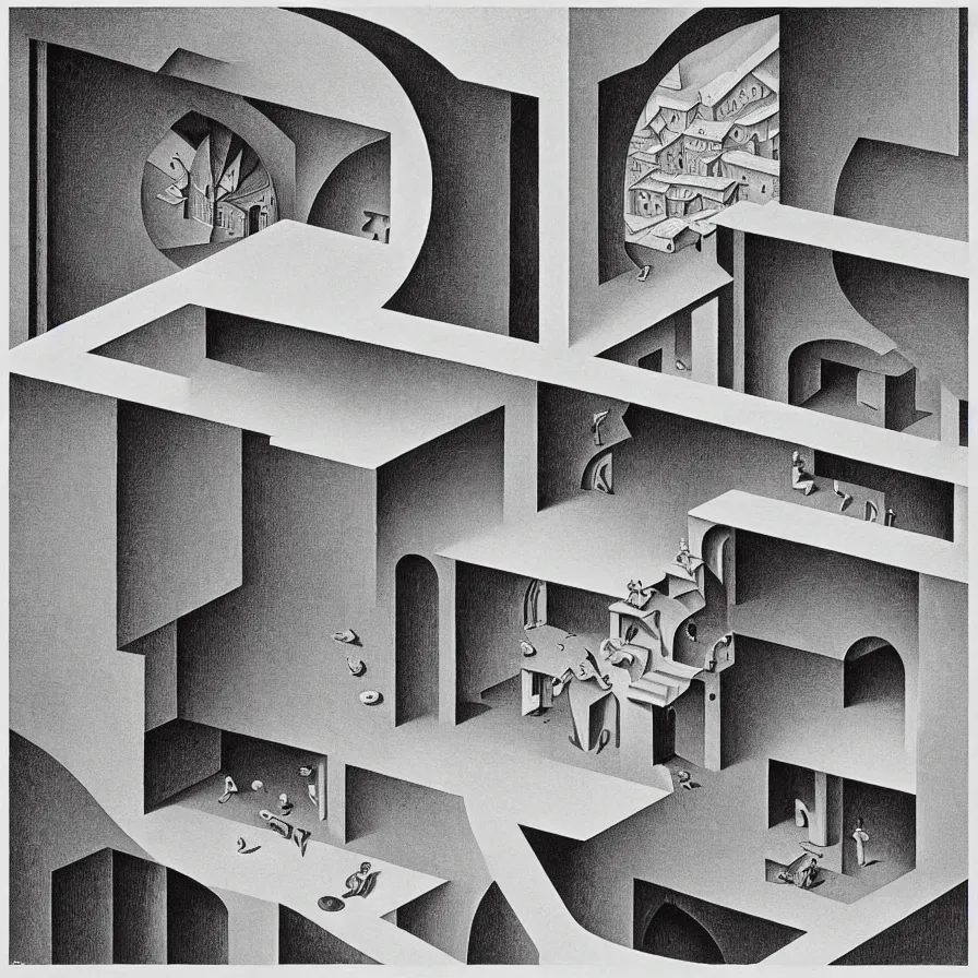 trompe l'oeil visual illusion by m. c. escher, Stable Diffusion