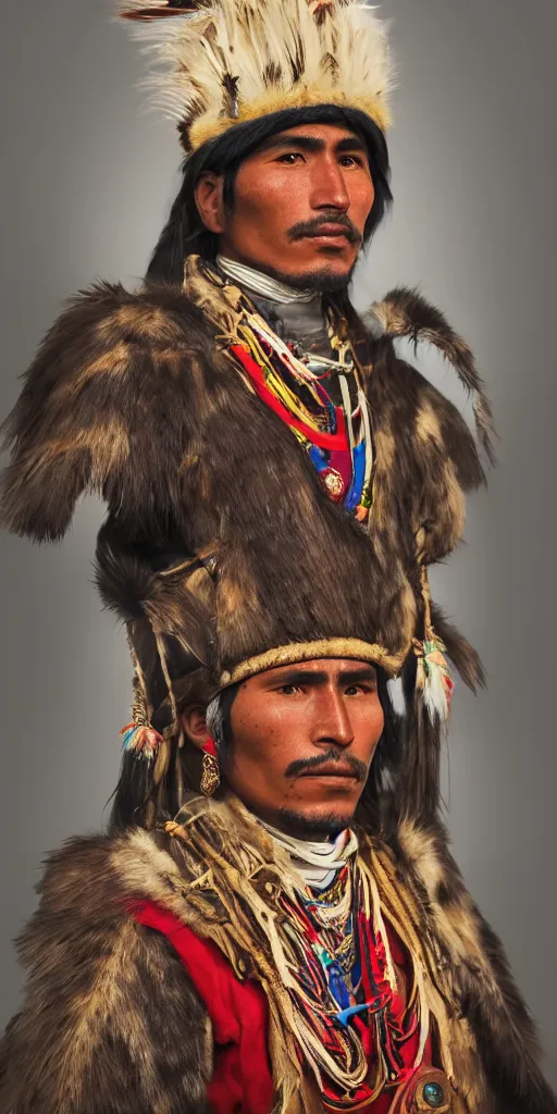 Image similar to portrait of indigenous peruvian man. tupac amaru ii in 1 7 8 1. unreal 5, hyper realistic, realistic, photo realistic, dynamic lighting, highly detailed, cinematic landscape, studio landscape, studio lighting