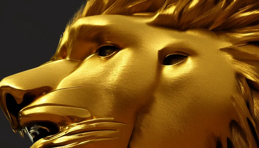 Image similar to Gold shiny lion roaring, volumetric light, hyperdetailed, artstation, cgsociety, 8k