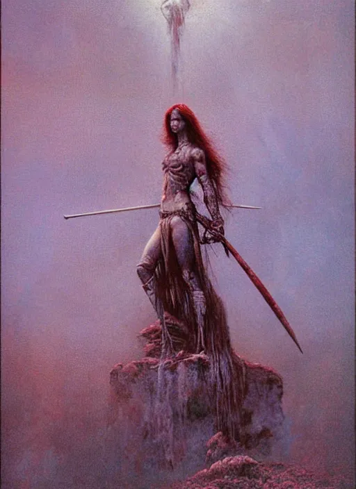 Image similar to warrior princess by Beksinski and Luis Royo