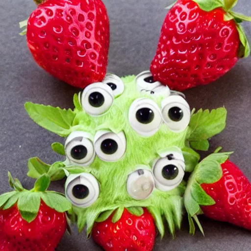 Image similar to strawberry creature with multiple eyes