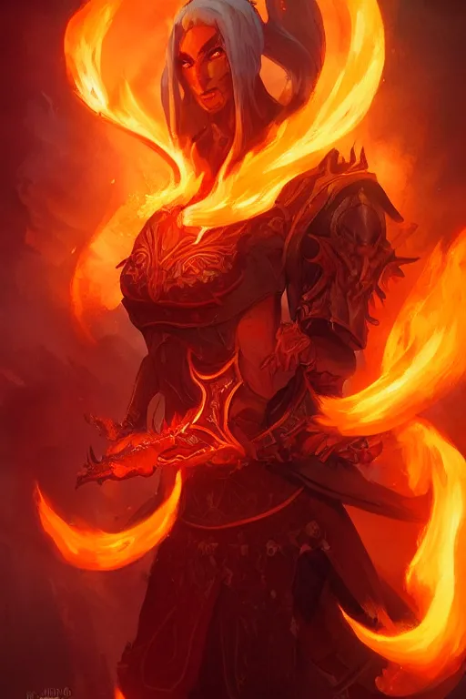 Prompt: a d & d character with flames in their eyes, character concept art, illustration, world of warcraft, by greg rutkowski, emylie boivin, rossdraws