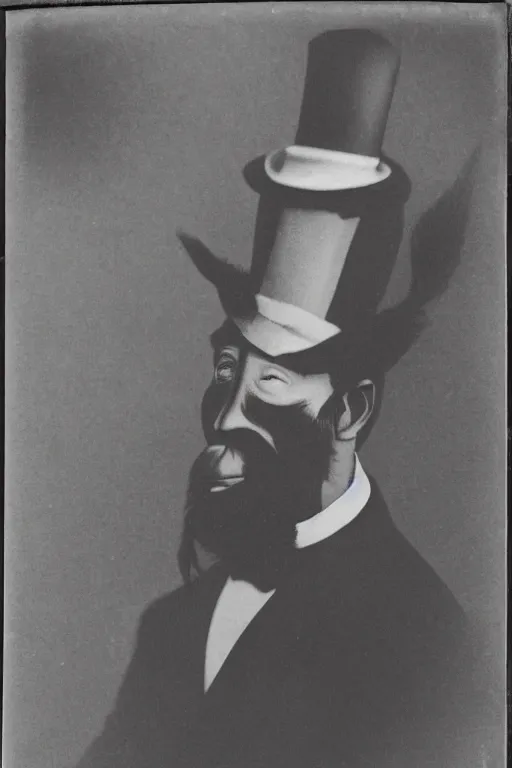 Prompt: vintage photo of a fancy transparent ghost in a top hat posing with a monkey