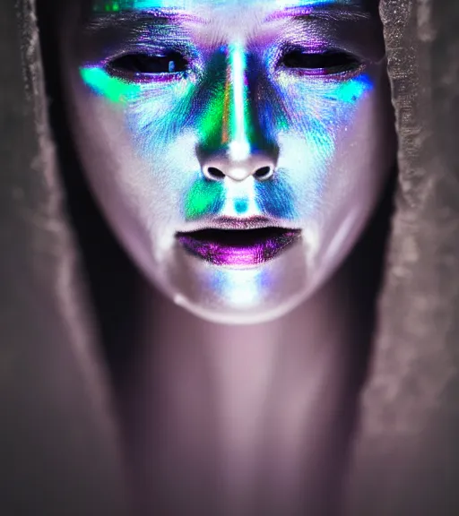 Image similar to close up portrait of a female iridescent ghost, Nikon camera, 4k, National Geographic