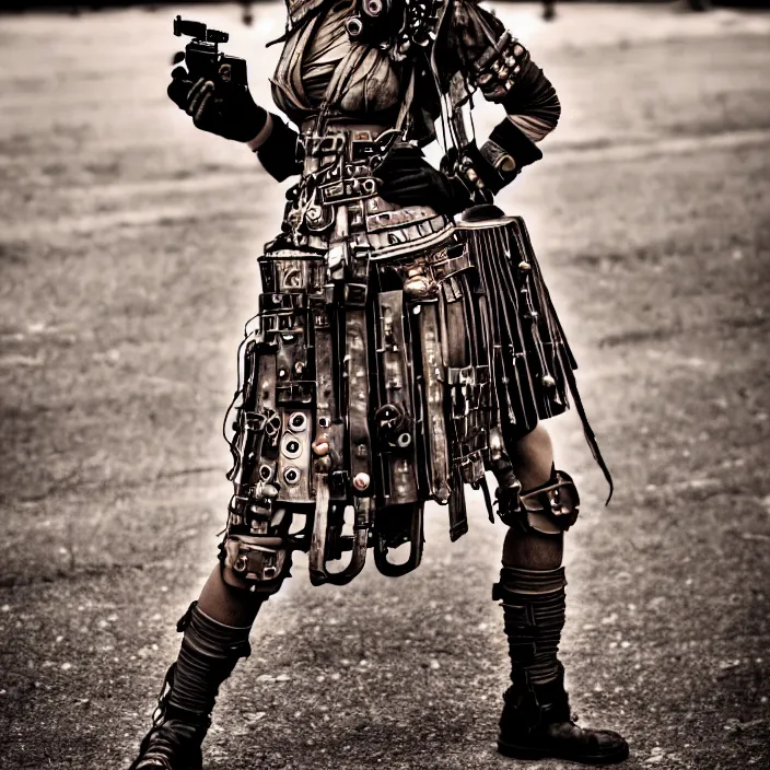 Image similar to photograph of a real - life very beautiful atompunk warrior. extremely detailed. dslr. 8 5 mm.