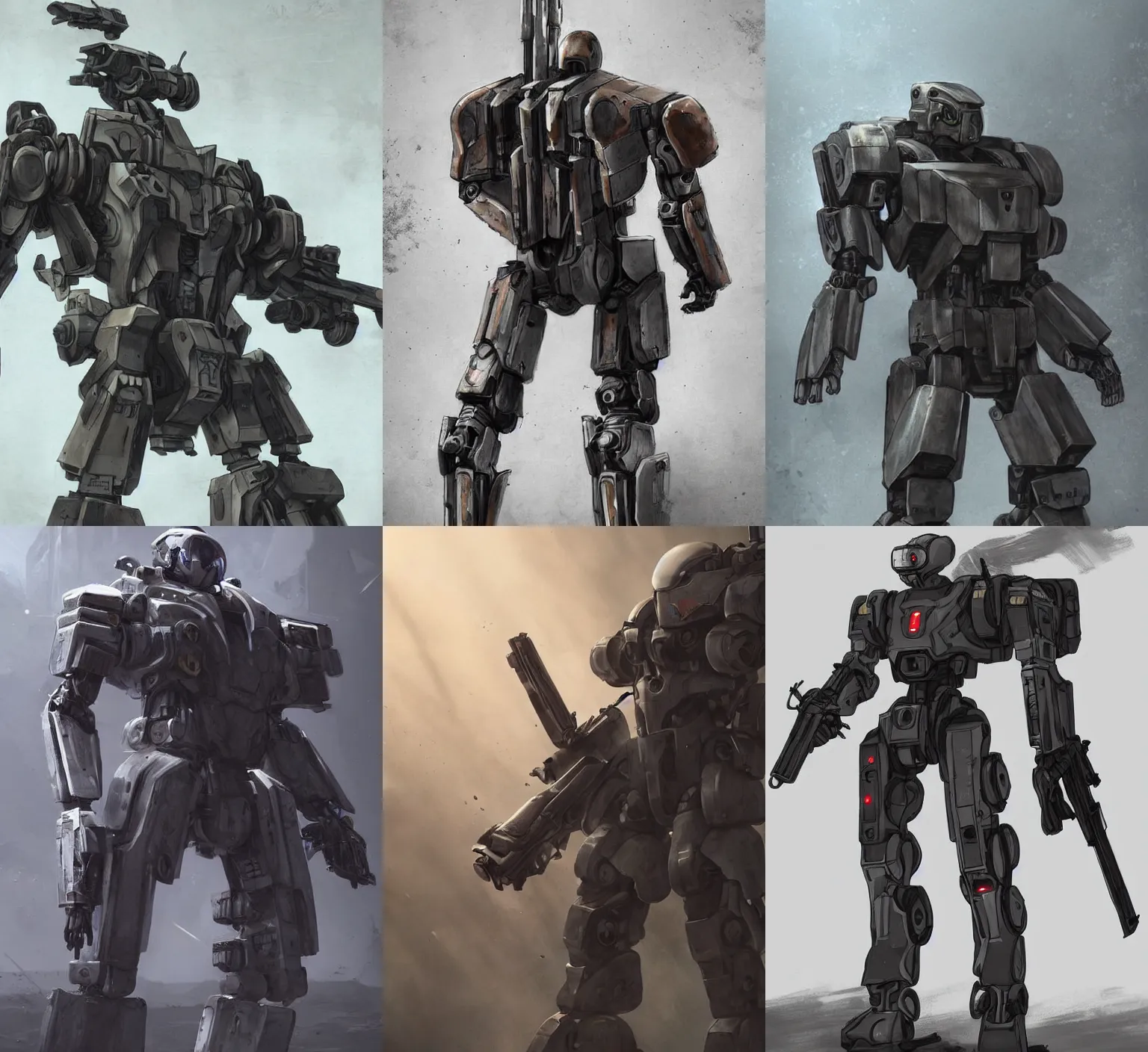 Image similar to full body shot of a mech soldier holstering his rifle, art station trending, cinematic, concept art, 8k, Pinterest, cgsociety, hyper detailed, ultra realistic, illustration, epic, high resolution, post processing, high quality, highly detailed, sci fi, robot, sharp, accurate,