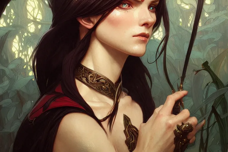 Image similar to the righteous female elf, deep focus, intricate, elegant, highly detailed, digital painting, artstation, concept art, matte, sharp focus, illustration, art by artgerm and greg rutkowski and alphonse mucha