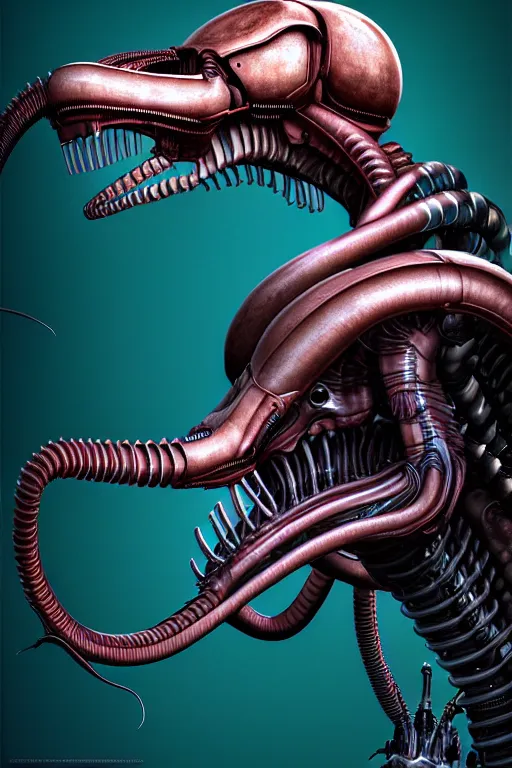 Image similar to highly detailed, industrial photography, profile view of adult xenomorph, long straight bangs, confident, illustration concept art by mark ryden, lostfish, detailed and intricate environment, 8 k resolution, hyperrealistic, octane render