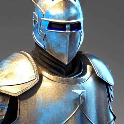 Image similar to still photo of a blue knight, highly detailed, 3 5 mm portrait, bright studio setting, studio lighting, crisp quality and light reflections, unreal engine 5 quality render,