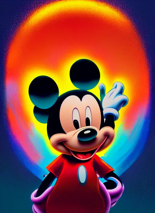 Prompt: A psychedelic portrait of mickey mouse, vibrant color scheme, highly detailed, in the style of romanticism, cinematic, artstation, Moebius, Greg rutkowski