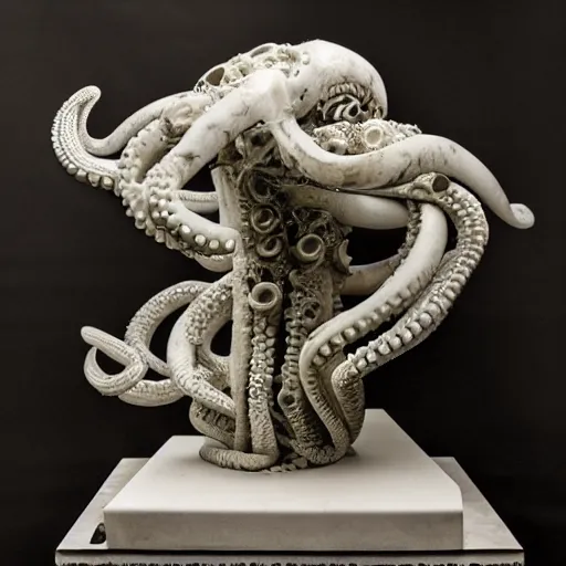 Image similar to marble sculpture of a robotic octopus, h. r. giger,