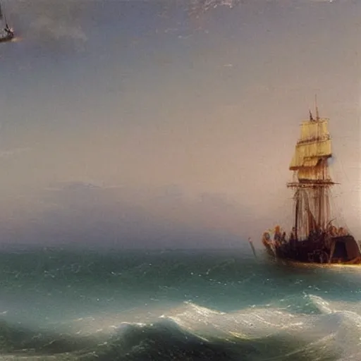 Image similar to “banana boat ride, detailed oil painting by Ivan Aivazovsky”