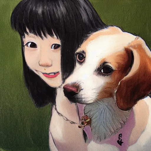 Prompt: a dog and a girl by kei toume