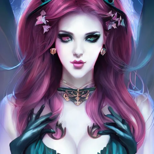 Prompt: a beautiful succubus by Loish and RossDraws and artgerm and WLOP, symmetrical portrait