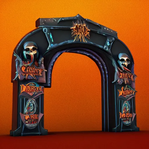 Image similar to 3d sculpt of an archway sign for a heavy metal inspired circus called 'the dark metal carnival', artstation, digital illustration