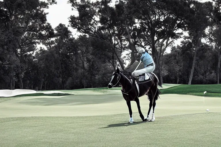 Prompt: a horse playing golf at the 2 0 1 9 pga tour, digital art