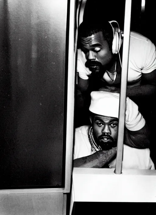 Image similar to Kayne West doing Cocaine in a phone booth by Garry Winogrand