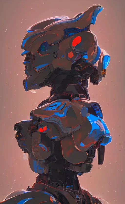 Prompt: upper half portrait of colourful army mecha robot, art by hsiao - ron cheng & alphonse mucha, highly detailed, digital painting, concept art, illustration, smooth sharp focus, intricate, symmetry, blcak background, black backdrop, artstation,