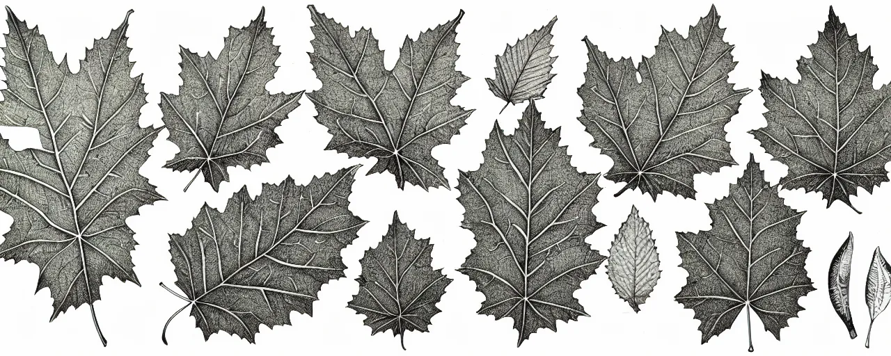 Image similar to leaf schematic, hybrid between oak leaf and wine leaf, ultra detailed, 4 k, intricate, encyclopedia illustration, fine color inking lines