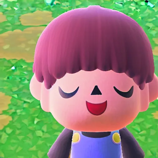 Image similar to animal crossing character with a round pink head, a green mohawk, green eyebrows and a long red pointy nose