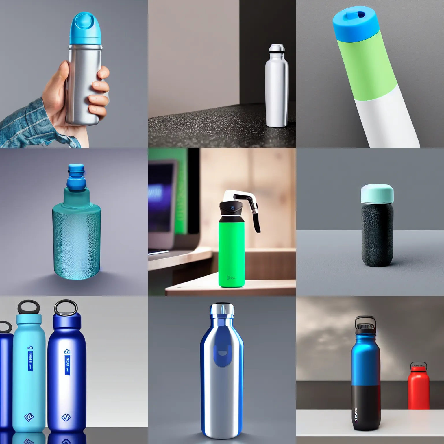 Prompt: futuristic product deign of a water bottle