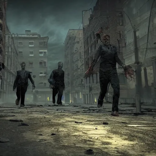 Prompt: apocalyptic city with zombies roaming around, 8k, ultra realistic