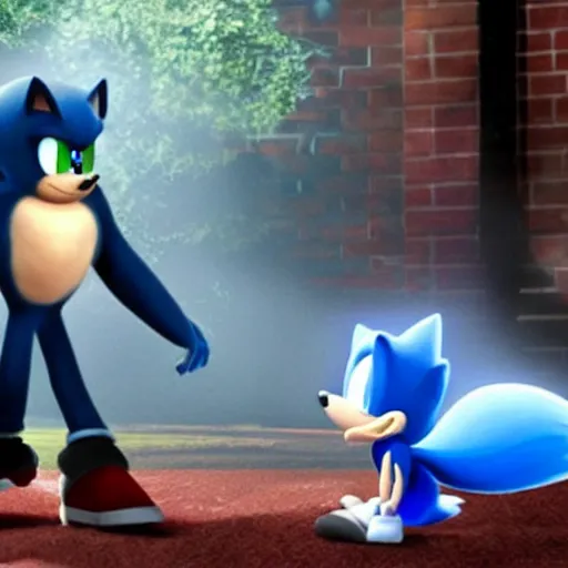 Image similar to a still of from the movie the exorcist crossover with the game sonic unleashed