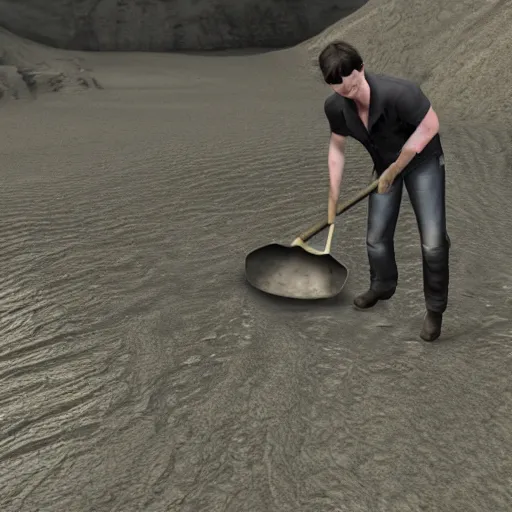 Image similar to tom cruise digging a deep hole with a shovel, videogame graphics, untextured