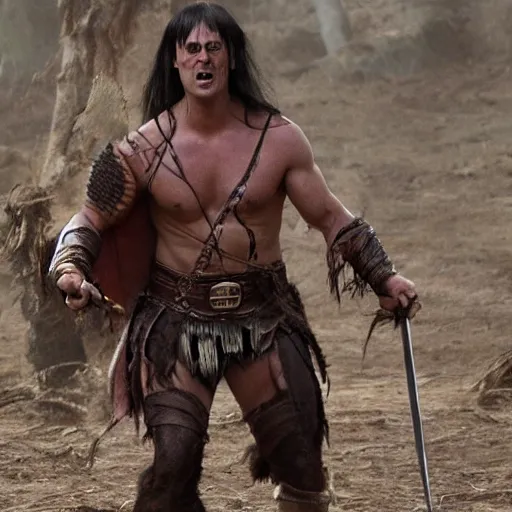 Image similar to dwight shrute as conan the barbarian