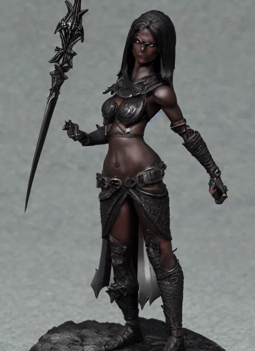 Image similar to 80mm resin detailed miniature of a Dark Elf Female, Dagger, black skin, Product Introduction Photos, 4K, Full body