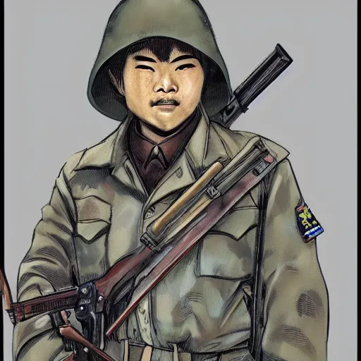 Prompt: A North Korean resistance soldier , Artwork by Kim Jung Gi, artstation